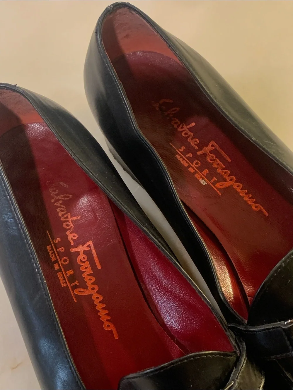 Salvatore Ferragamo Black Leather Loafers with Silver Buckle